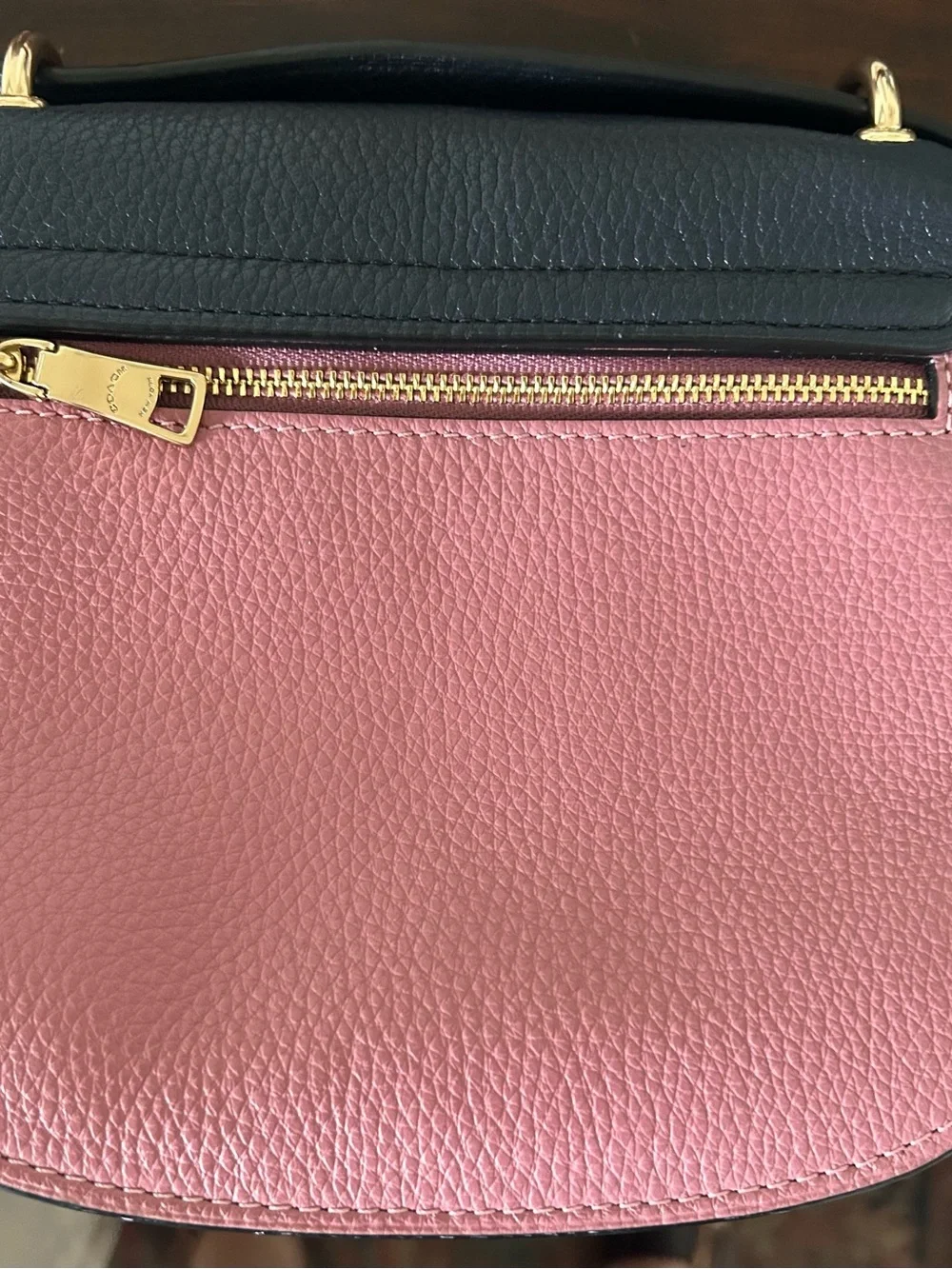 Coach Signature Remi Saddle Crossbody in navy blue and pink, classic coach